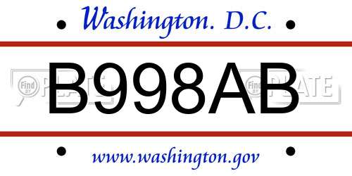 B998AB District Of Columbia License Plate