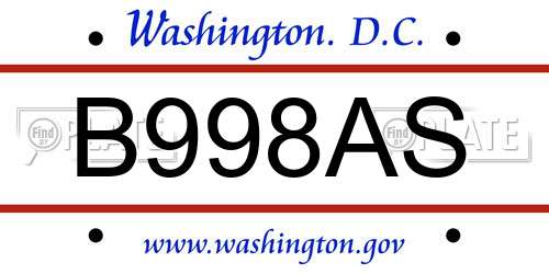 B998AS District Of Columbia License Plate