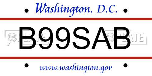 B99SAB District Of Columbia License Plate
