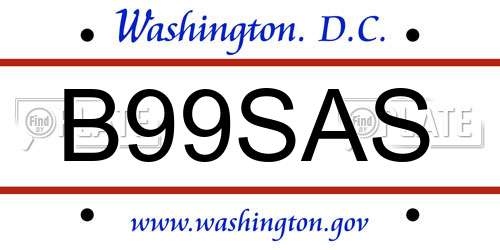 B99SAS District Of Columbia License Plate