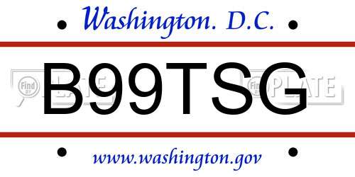 B99TSG District Of Columbia License Plate
