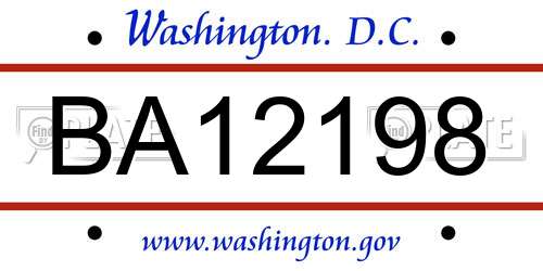 BA12198 District Of Columbia License Plate