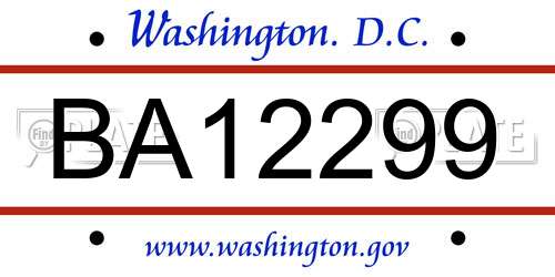BA12299 District Of Columbia License Plate