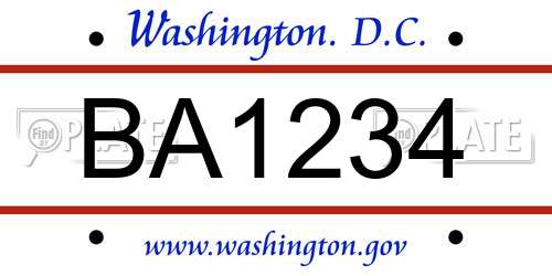 BA1234 District Of Columbia License Plate