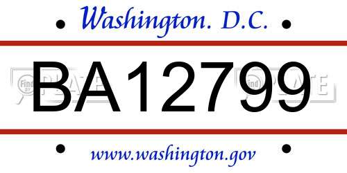 BA12799 District Of Columbia License Plate