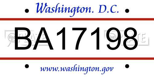 BA17198 District Of Columbia License Plate