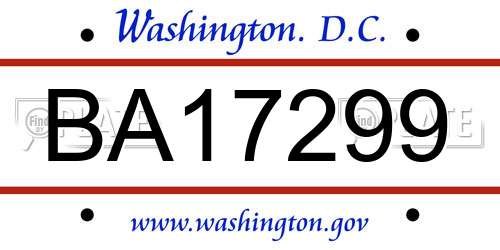 BA17299 District Of Columbia License Plate