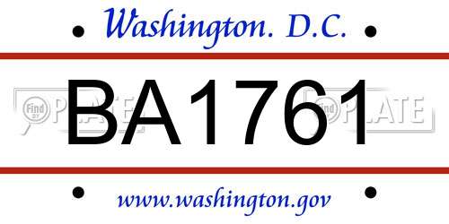 BA1761 District Of Columbia License Plate