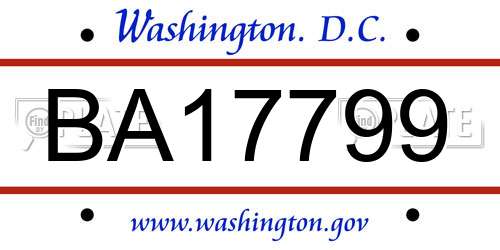 BA17799 District Of Columbia License Plate