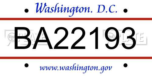 BA22193 District Of Columbia License Plate