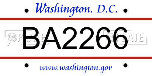 BA2266 District Of Columbia License Plate