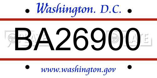 BA26900 District Of Columbia License Plate