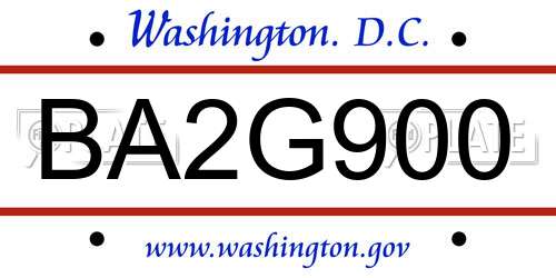 BA2G900 District Of Columbia License Plate