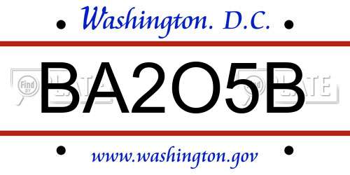 BA2O5B District Of Columbia License Plate
