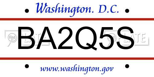 BA2Q5S District Of Columbia License Plate