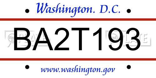 BA2T193 District Of Columbia License Plate