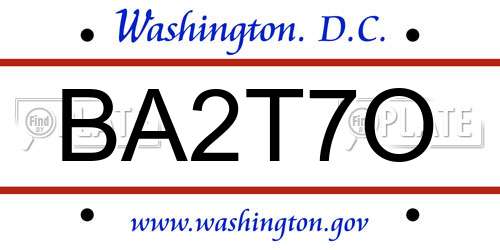 BA2T7O District Of Columbia License Plate