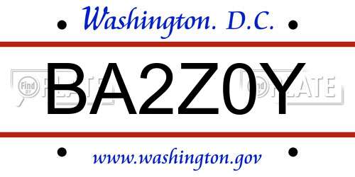 BA2Z0Y District Of Columbia License Plate