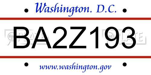 BA2Z193 District Of Columbia License Plate