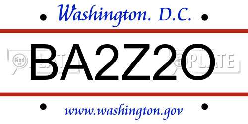 BA2Z2O District Of Columbia License Plate