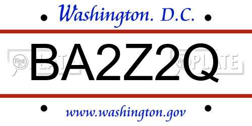 BA2Z2Q District Of Columbia License Plate