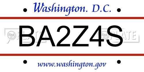 BA2Z4S District Of Columbia License Plate