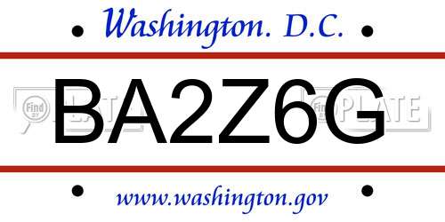 BA2Z6G District Of Columbia License Plate