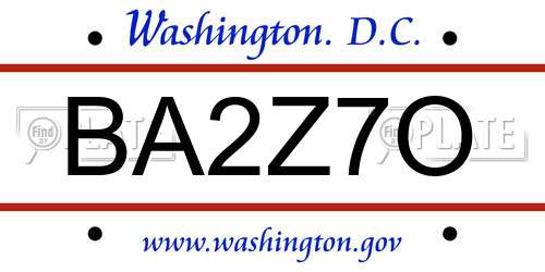 BA2Z7O District Of Columbia License Plate