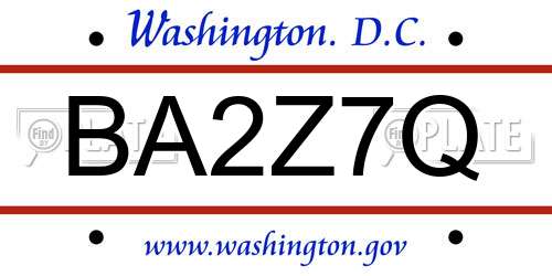 BA2Z7Q District Of Columbia License Plate