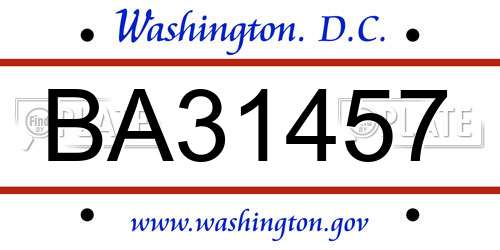BA31457 District Of Columbia License Plate