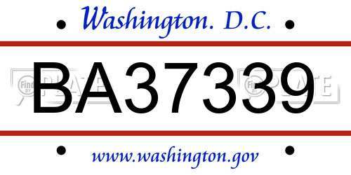 BA37339 District Of Columbia License Plate