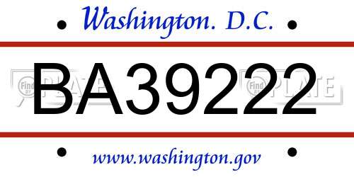 BA39222 District Of Columbia License Plate