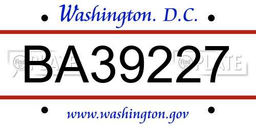 BA39227 District Of Columbia License Plate