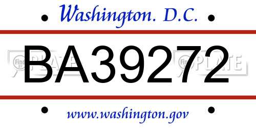 BA39272 District Of Columbia License Plate