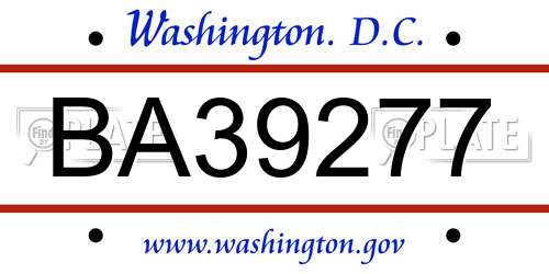 BA39277 District Of Columbia License Plate