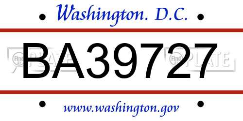 BA39727 District Of Columbia License Plate
