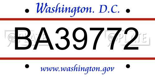 BA39772 District Of Columbia License Plate