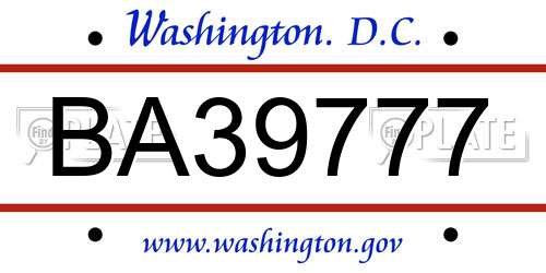 BA39777 District Of Columbia License Plate