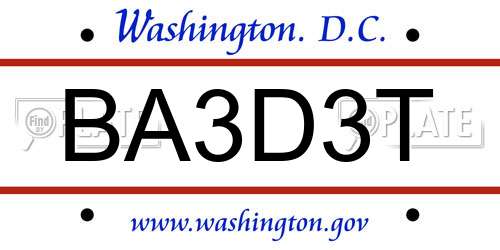 BA3D3T District Of Columbia License Plate
