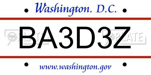 BA3D3Z District Of Columbia License Plate
