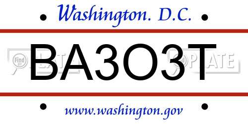 BA3O3T District Of Columbia License Plate