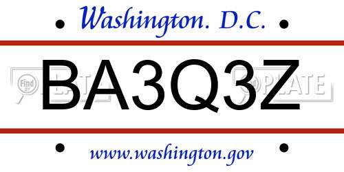 BA3Q3Z District Of Columbia License Plate