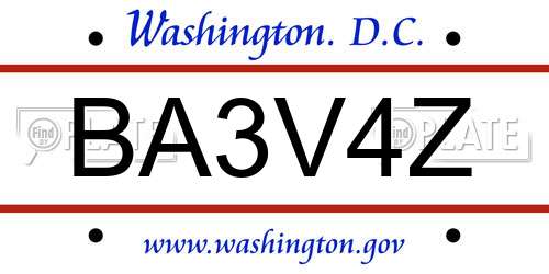 BA3V4Z District Of Columbia License Plate