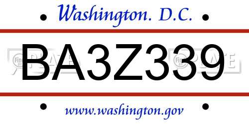 BA3Z339 District Of Columbia License Plate