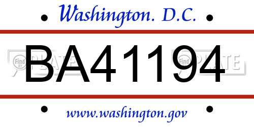 BA41194 District Of Columbia License Plate