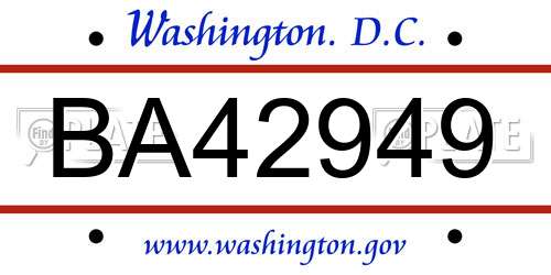 BA42949 District Of Columbia License Plate