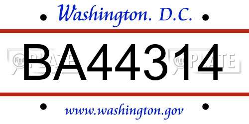 BA44314 District Of Columbia License Plate