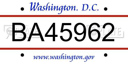 BA45962 District Of Columbia License Plate