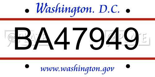BA47949 District Of Columbia License Plate