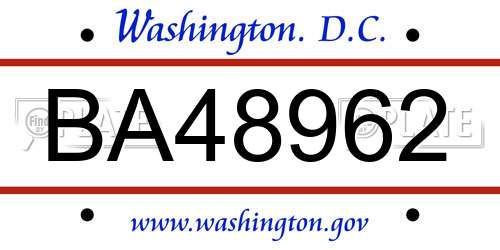 BA48962 District Of Columbia License Plate